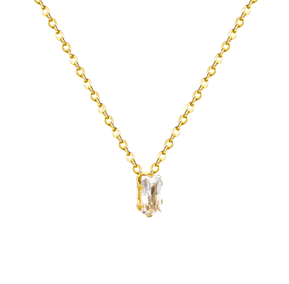Square White Zircon Pendant Cross Chain Round Tail Plaque Necklace Stainless Steel +18K Gold Plated