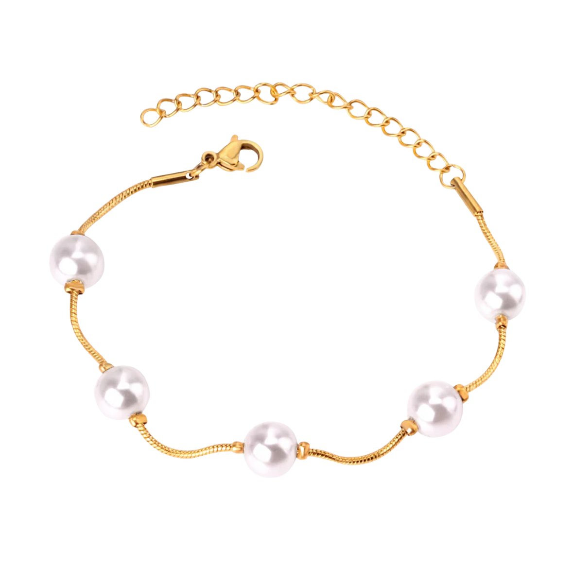 Pearl (imitation) Chain Bracelets Bangles for Women Gold Color Stainless Steel + 18k Gold Plated