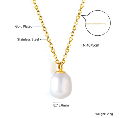 White Pearl Pendant Necklace Stainless steel +18K Gold Plated