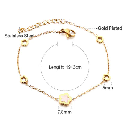 Peach Blossoms Hollow+A White Shell Peach Blossom Bracelet Stainless steel +18K Gold Plated