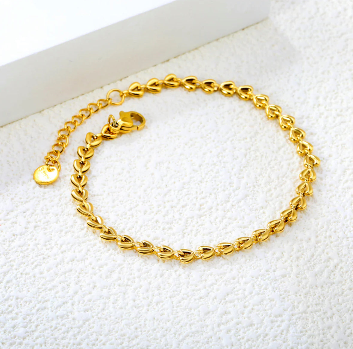 Small Heart Chain Round Tail Plaque Bracelet Stainless steel +18K Gold Plated