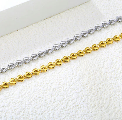 Small Heart Chain Round Tail Plaque Bracelet Stainless steel +18K Gold Plated