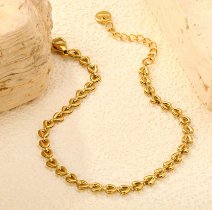 Small Heart Chain Round Tail Plaque Bracelet Stainless steel +18K Gold Plated