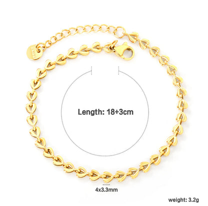 Small Heart Chain Round Tail Plaque Bracelet Stainless steel +18K Gold Plated