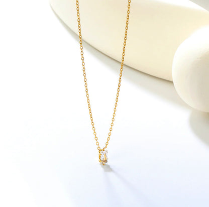 Square White Zircon Pendant Cross Chain Round Tail Plaque Necklace Stainless Steel +18K Gold Plated