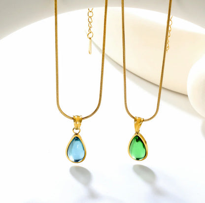 Round White Diamond Pendant Stainless steel +18K Gold Plated