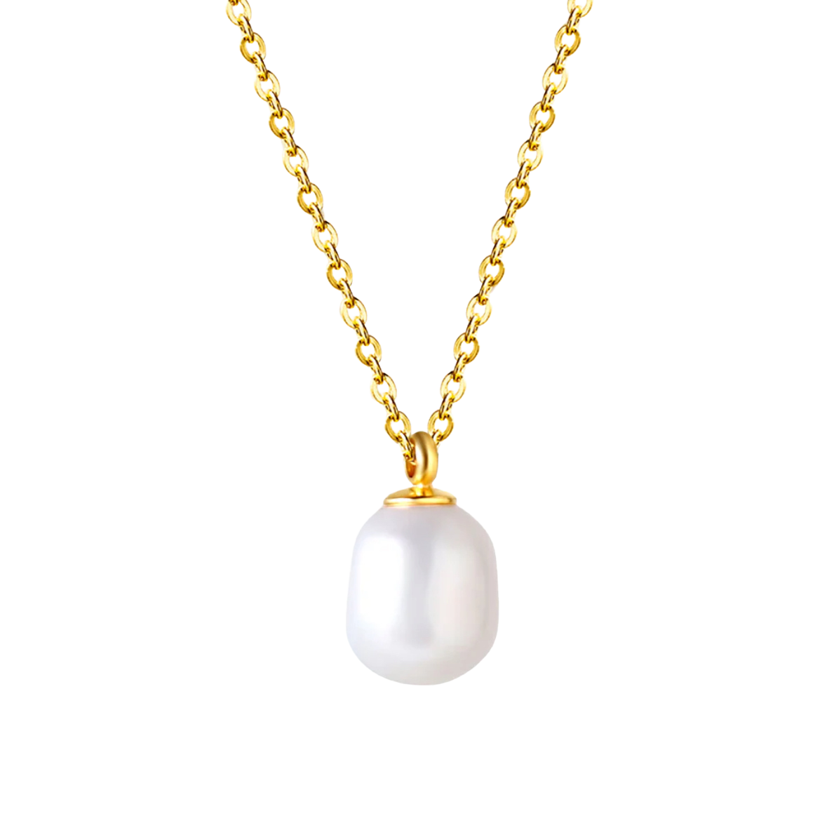 White Pearl Pendant Necklace Stainless steel +18K Gold Plated