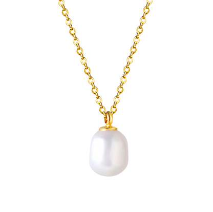 White Pearl Pendant Necklace Stainless steel +18K Gold Plated