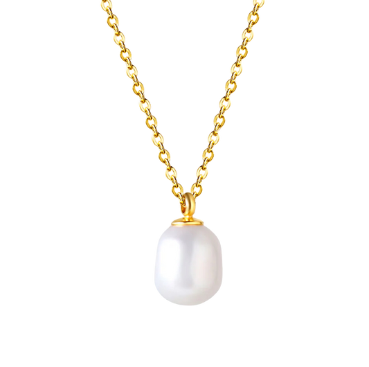 White Pearl Pendant Necklace Stainless steel +18K Gold Plated
