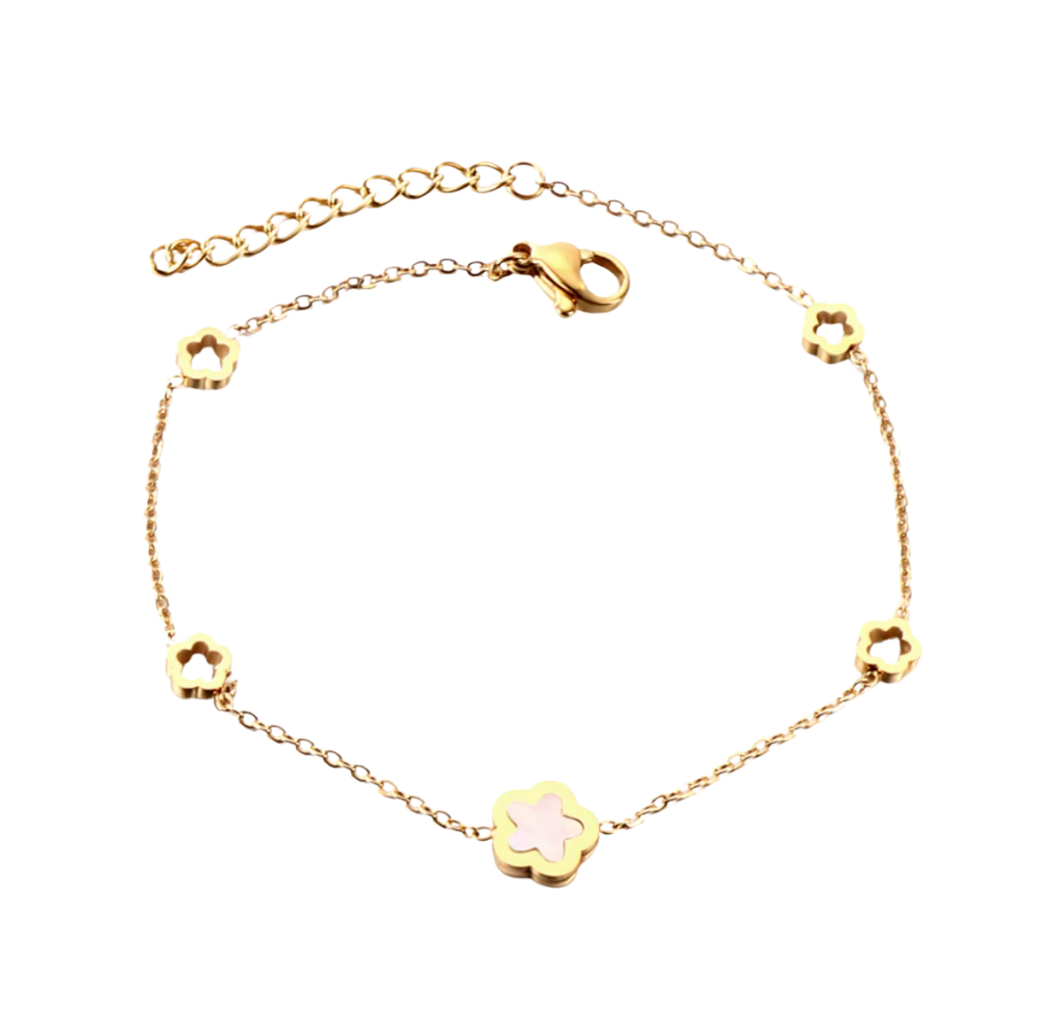 Peach Blossoms Hollow+A White Shell Peach Blossom Bracelet Stainless steel +18K Gold Plated