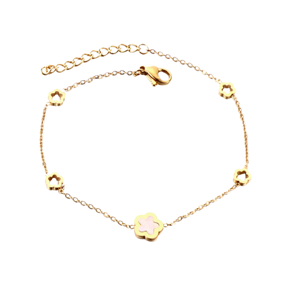 Peach Blossoms Hollow+A White Shell Peach Blossom Bracelet Stainless steel +18K Gold Plated